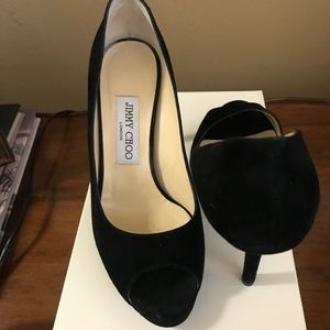 JIMMY CHOO BLACK SUEDE PUMPS WITH PLATFORM